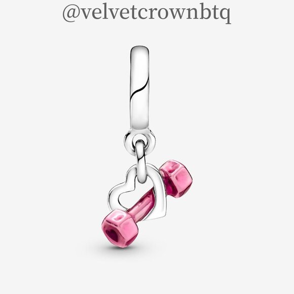 Pandora Dumbbell & Heart Dangle Charm - Picture 2 of 5